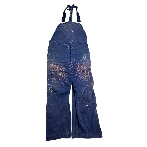 Vintage Forglos French Workwear Paint Splatter Bib Overalls in Blue